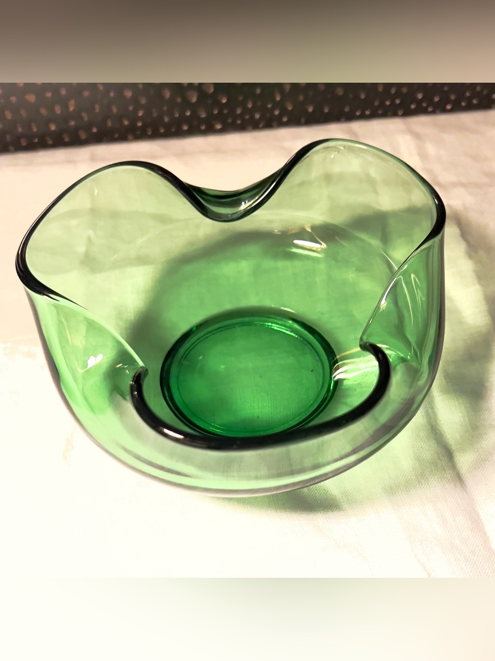 Vintage Anchor Hocking Green Glass Chip Bowl 1960s Mid-Century Modern
